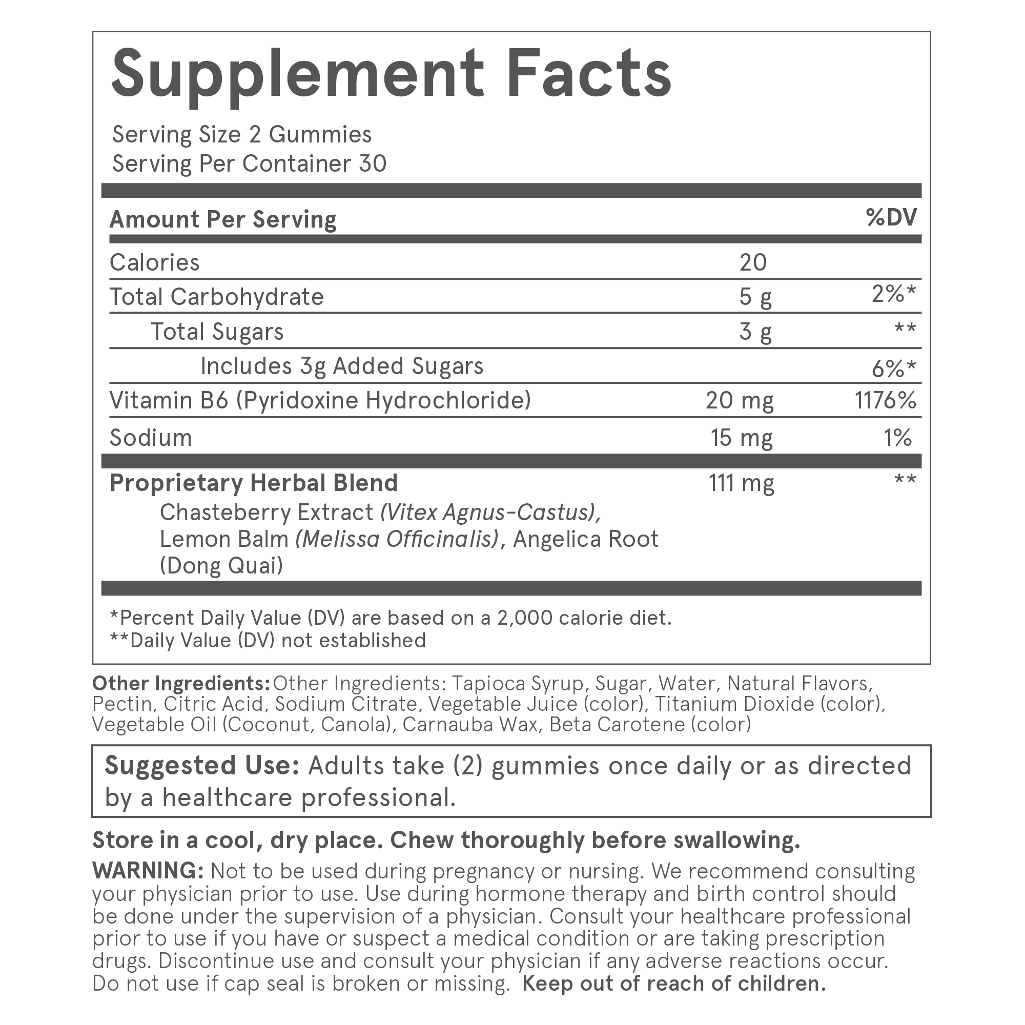 FLO PMS Gummy Vitamins Supplement Facts